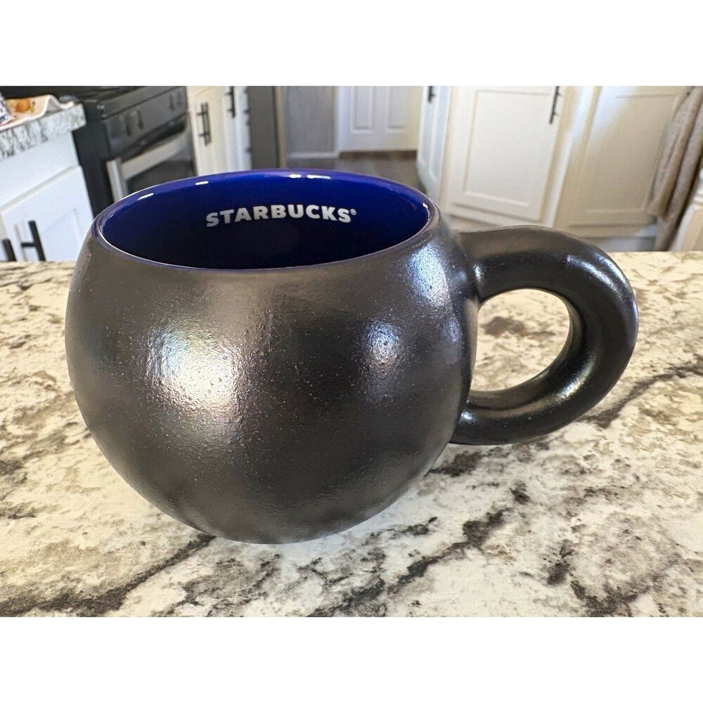 Starbucks Coffee Halloween Cauldron Mug Black w/ Blue Interior 12 fl oz